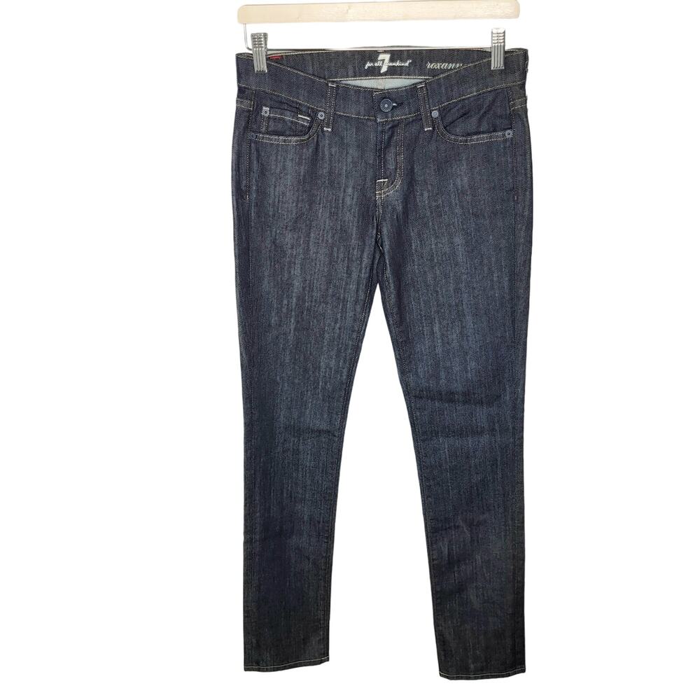 7 For All Mankind Roxanne Slim Straight Dark Wash Mid Rise Jeans Button Zip 26
